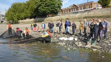 ZSL conservationists and citizen scientist volunteers survey fish in the tidal Thames