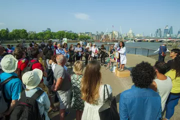 soapbox science display by river thames with crowd