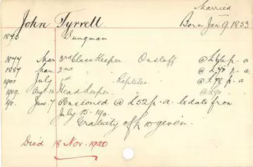 john tyrrell ZSL employment card