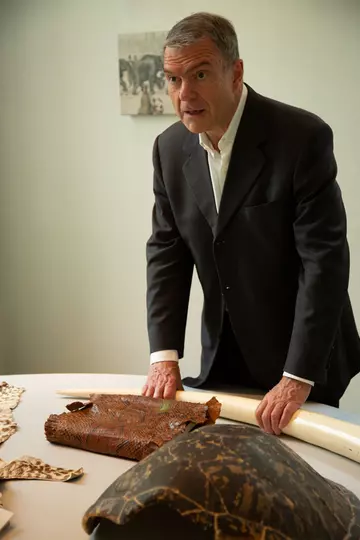 Financial Times science editor, Clive Cookson, examining some of the test items.