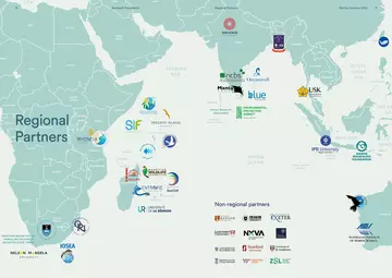 Map of Indian Ocean Region showing partner logos for Marine Science Programme