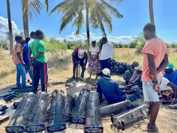 Bivalve farming group receiving equipment for oyster aquaculture.
