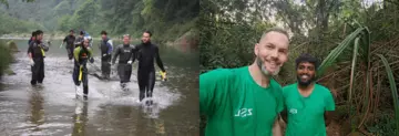 Ben with a group in the river, and with R S Naveen, an EDGE fellow