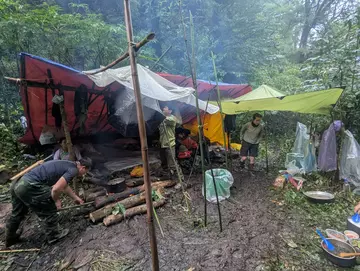 Makeshift camp being set up on Nam Kang