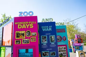 The colourful Zoo and You section of the ZSL 200 exhibition at Whipsnade Zoo
