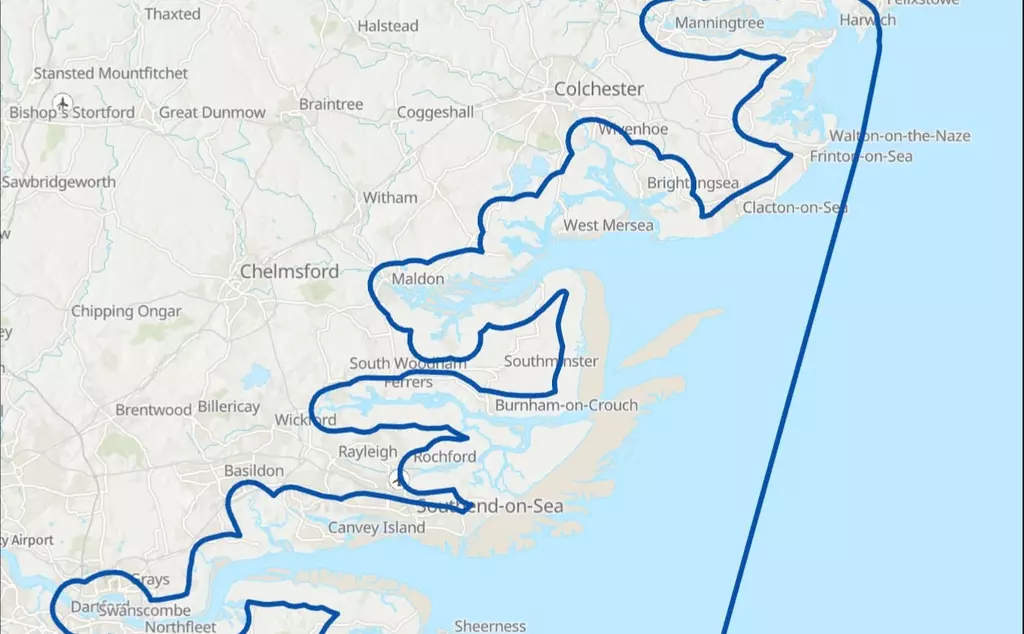 A map showing the Thames estuary