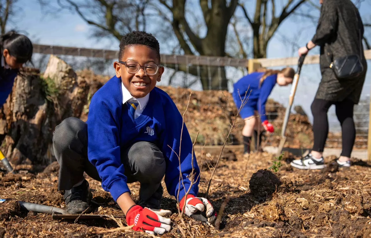 Child planting a tree sapling at Whipsnade Zoo