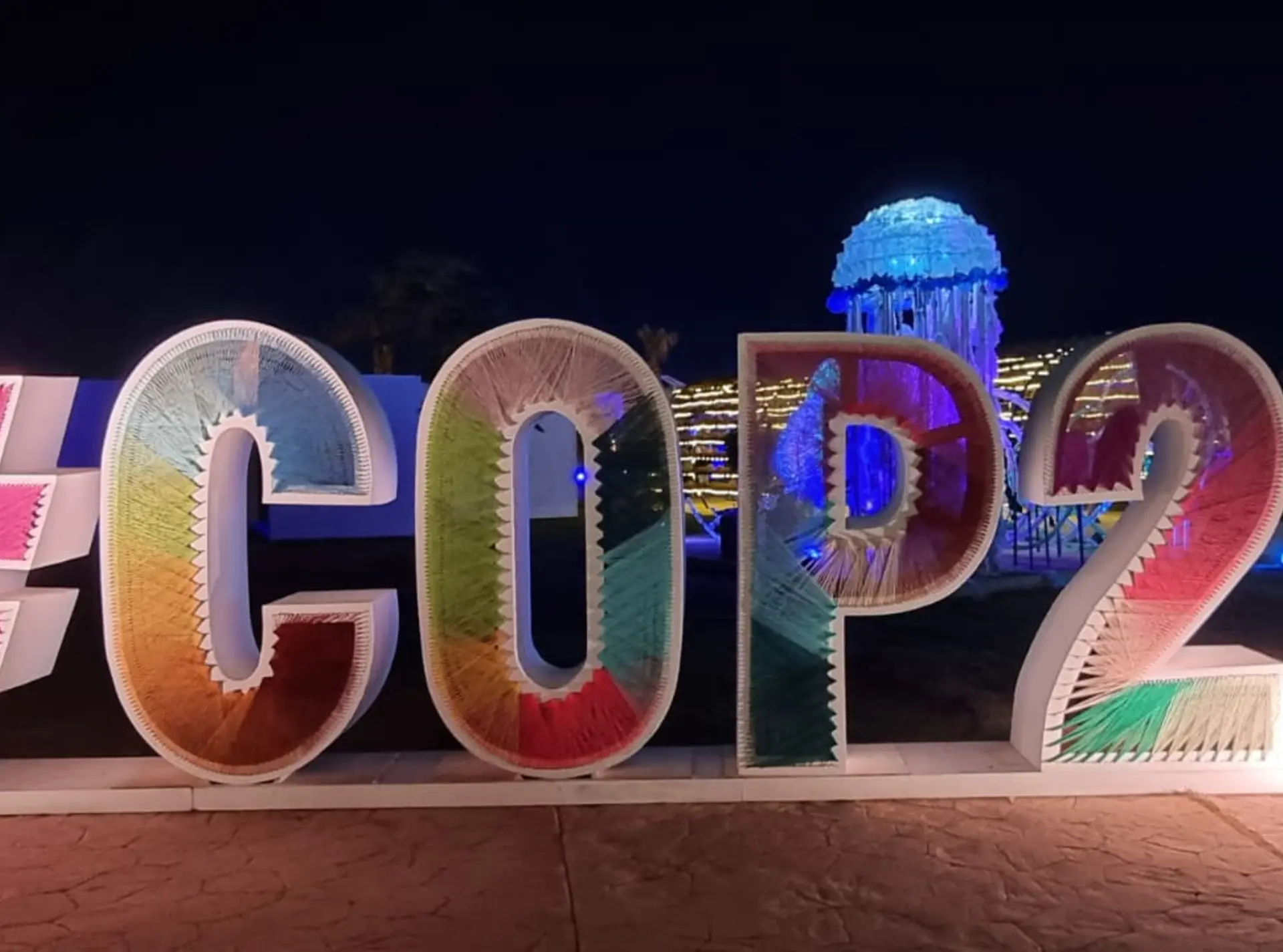 The large #COP27 sign outside the conference in Egypt