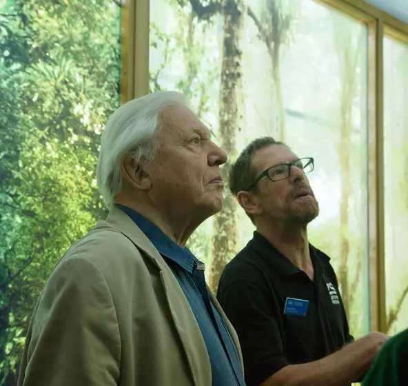 Sir David Attenborough and zookeeper Dave Clarke at London Zoo
