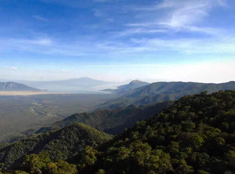 Looking down from the Loita forest across Shompole to Lake Natron - 