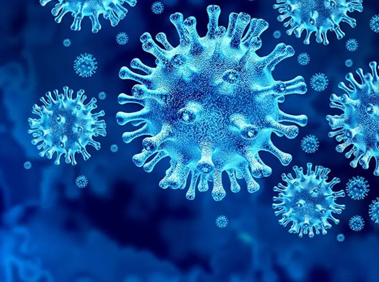 Blue image with floating viruses