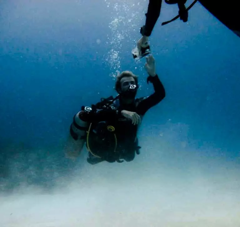 A man diving underwater