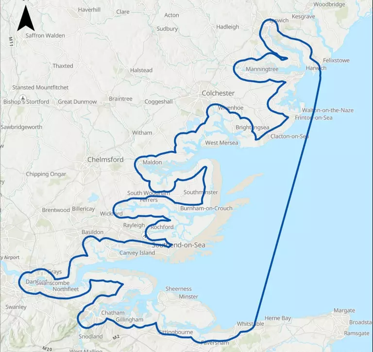 A map showing the Thames estuary