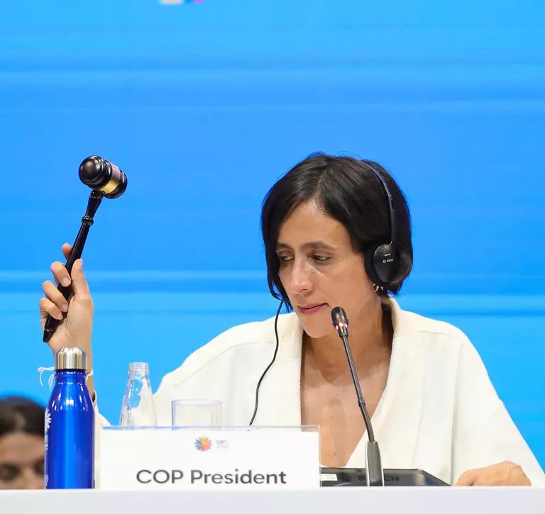 COP16 President Susana Muhamad, Colombia, hitting a gavel